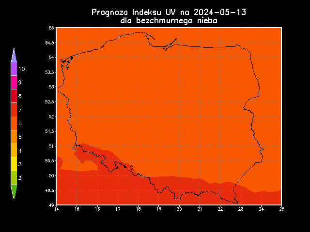 Prognoza Indeksu UV dla bezchmurnego nieba